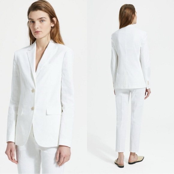 Theory Jackets & Blazers - THEORY Eco Crunch Linen Mix White Button Up Blazer Jacket